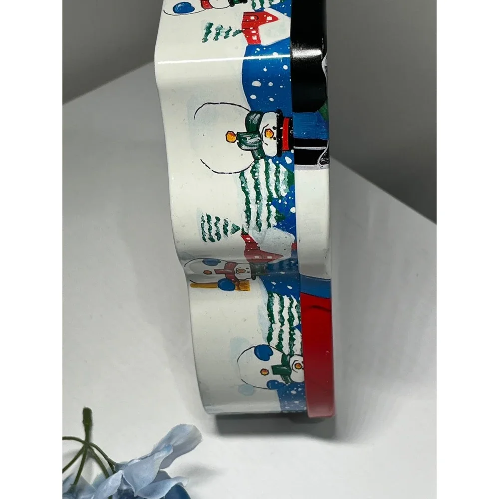 Vintage‎ Snowman Tin Cookie Jar Festive Holiday Kitchenware Collectible